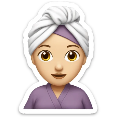 White Girl with a towel on her head in the form of a turban and a bathrobe sticker