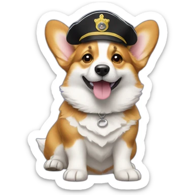 Corgi negro con gorro de capitan sticker