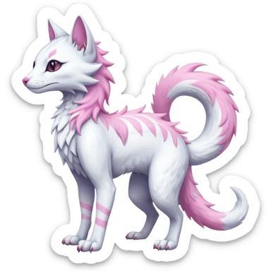 Kawaii whitish pastel divine realistic edgy fantasy feline-vernid-sergal-fursona animal creature with a tufted tail full body with intricate markings  sticker