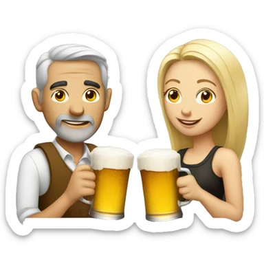 Man and woman with cups of beer sticker