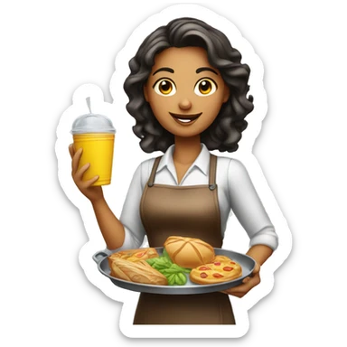 beautiful waitress with a tray with food in a hand sticker