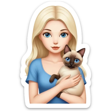 A beautiful and sexy white girl holding a Siamese cat sticker
