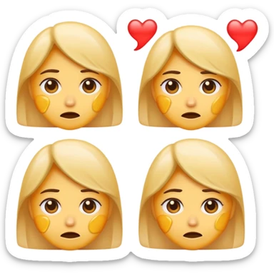 Embarrassed sweating face, followed by three female emoji icons in a row sticker