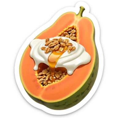 half a papaya filled with yogurt. sprinkled with granola and drizzled with honey sticker