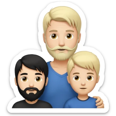 Man with long black hair tied in a tail and beard with a young boy blond short-haired without a beard sticker