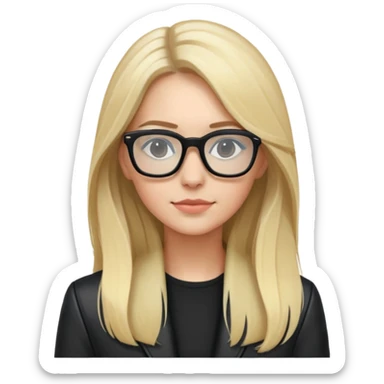 Clara galle with black jacket , blonde hair long , and black glasses  sticker