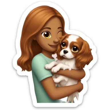 cute girl hugging baby king charles spaniel  sticker
