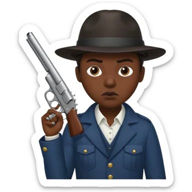 Blunt in mouth. Dress like yn. Holding a gun sticker