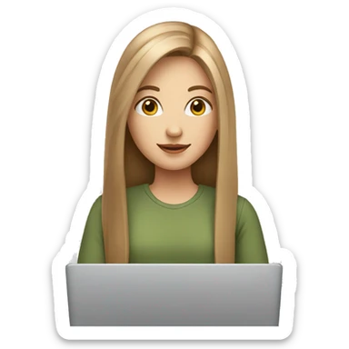 white girl with brown straight long hair and apple laptop sticker