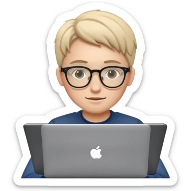 un estudiante con lentes y su laptop sticker