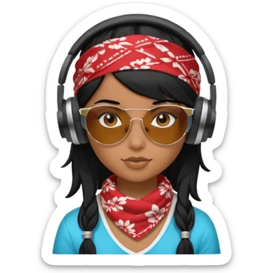 black haired girl with shades, headphones and bandana sticker
