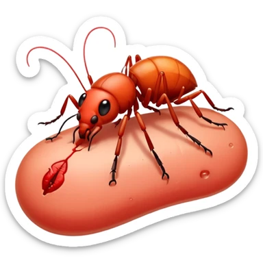 emoji of a small patch of skin (like on the neck or scalp) with a tiny red itchy bump and a small cartoon louse (bit) nearby, expressing mild irritation — clean, , no gore, just symbolic redness and the insect clearly visible sticker