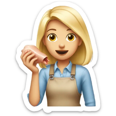 Blonde girl eating raw chicken  sticker