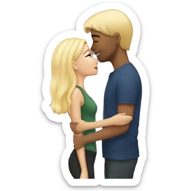 Brunette kissing her blond boyfriend on cheek sticker