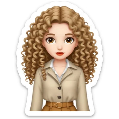 Fashionable girl with stylish outfit and long curly hair sticker
