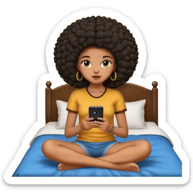 a slim thick black girl sitting on her bed with a big afro her phone sticker