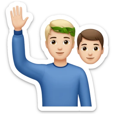 young man seen from the back waving farewell to two adults sticker