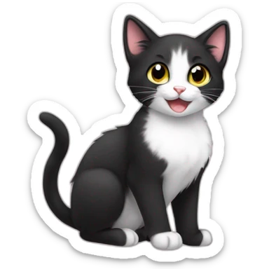 Little kitten anime style, very cute and smiling, black cat sticker