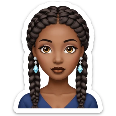 Attractive black woman with a wide face, dark makeup, Long  braids and diamond earrings sticker