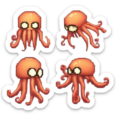 8-bit pixelart of angry human-like squid; Stardew Valley sticker