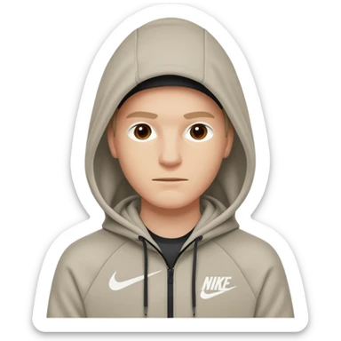 White person wearing a Nike Tex with hood sticker