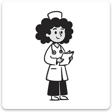 doodle style Latina nurse with curly hair, nurse hat, hand-drawn look sticker
