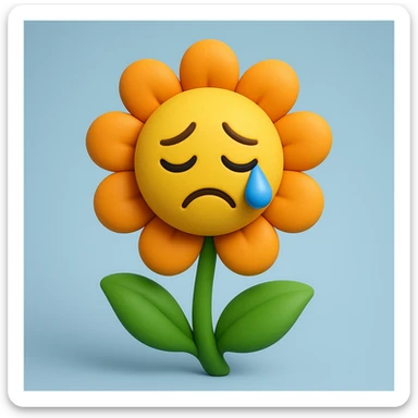 Make the sad flower with a teardrop in the style of microsoft style 3d fluent emojis sticker