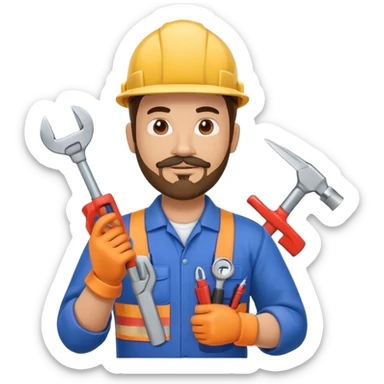 Hispanic HVAC technician with goatee beard as an action figure logo with HVAC tools sticker