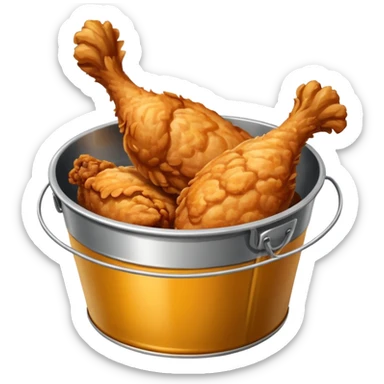 fried chicken in a silver steel bucket, slightly angled side perspective sticker