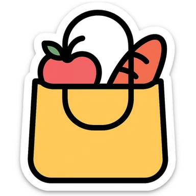 colored icon of a shopping bag representing goods sticker