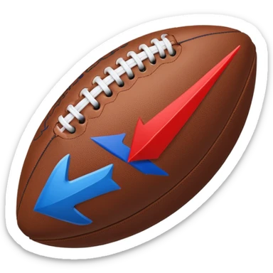 Uma bola de futebol americano com uma seta vermelha curva a indicar uma inversão de marcha abrupta. blue (#00A3E0) and red (#F9423A) sticker
