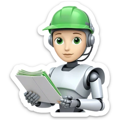 human like robot bookkeeper wearing an Green  dealer's visor  and holding spreadsheets sticker