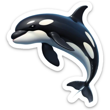 Meme-Worthy Breaching orca Portrait Emoji, Bursting powerfully out of the ocean with an impressive, high-energy leap, showcasing a sleek black-and-white body glistening with water droplets and dynamic, arched posture, Simplified yet exhilaratingly expressive features, highly detailed, glowing with a vibrant marine energy, high shine, bold and full of life, stylized with an air of untamed ocean spirit, soft glowing outline, capturing the essence of an orca mid-breach, radiating pure, unstoppable aquatic power! sticker
