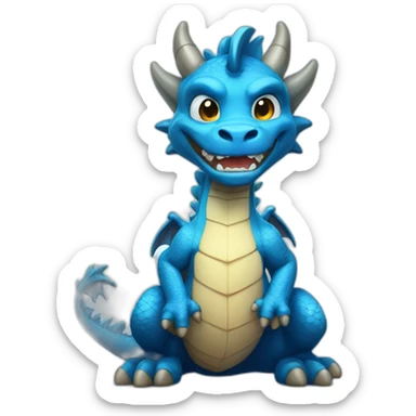 cute blue dragon with big biceps sticker