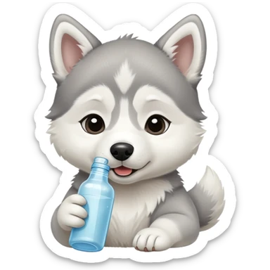 Baby husky puppy drinking bottle sticker