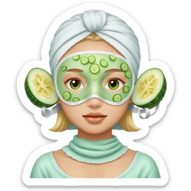 Girl wearing spa mask sticker