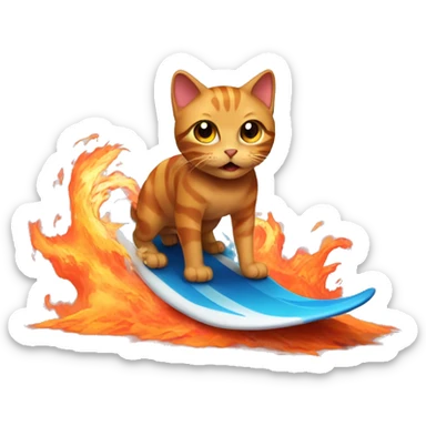 Cat who's surfing on lava sticker