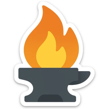 forge engineered industrial flame, lineal color icon style, clean, modern, color fill sticker