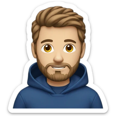 Brown hair white man with a beard typing on apple computer wearing a dark blue nike hoodie sticker