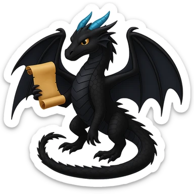 Edit the image to depict Darkstalker the NightWing dragon from Wings of Fire holding his animus scroll in emoji style with no background. Remove the background entirely to isolate the subject. sticker