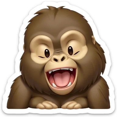 Cinematic Cute Yawning Gorilla Portrait Emoji, Head tilted slightly with a dramatic, wide-open yawn, showcasing a thick, velvety Fur with drowsy, half-closed eyes and a relaxed, open expression, Simplified yet irresistibly adorable features, highly detailed, glowing with a soft, cozy jungle glow, high shine, relaxed yet expressive, stylized with a dash of whimsical primate charm, soft glowing outline, capturing the essence of a drowsy yet affectionate guardian that appears ready to stretch out for a nap! sticker