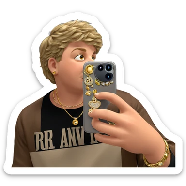 boy taking selfie with jewelry sticker