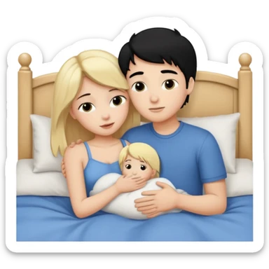 Blonde hair girl black hair boy. Cuddle n kissin in bed sticker