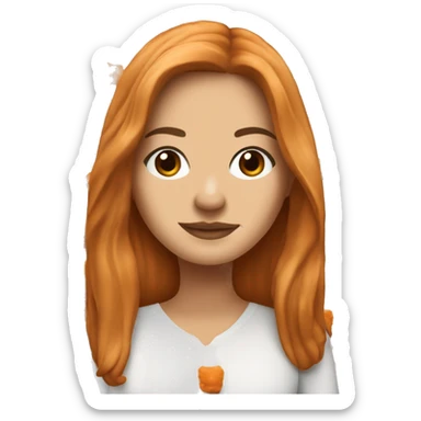 white girl with long brunette hair holding buffalo chicken dip sticker