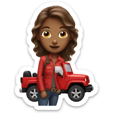Brown haired girl in red jeep sticker