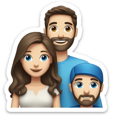 Happy couple : girl brown hair and blue eyes, boy dark brown hair and blue eyes with beard sticker