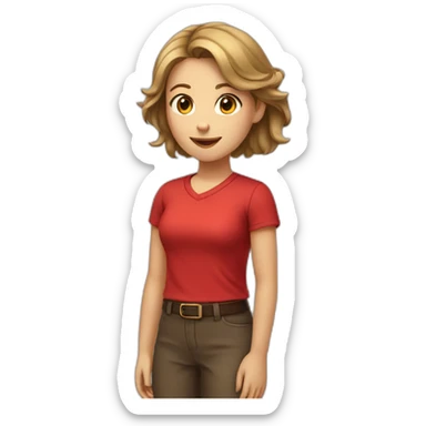 Light brown hair girl red shirt giving order  sticker