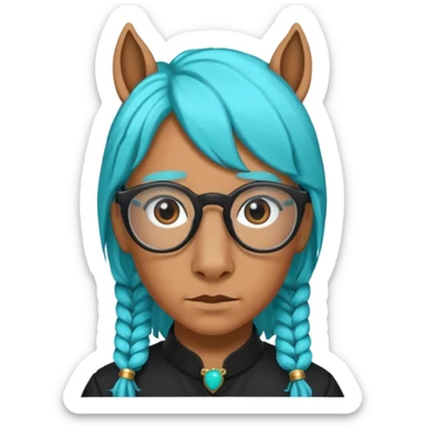 black horse head with turquoise hair and glasses sticker