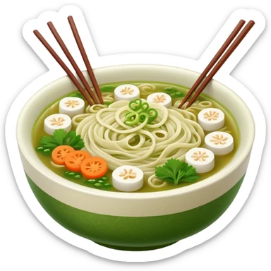 create khmer noodle emoji with green broth and white noodle with vegetable with chabstick sticker