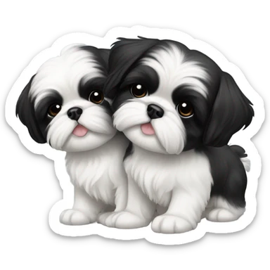 Two black and white shitz tzu puppies  sticker